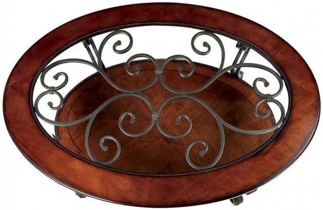 Furniture of America® May Glass Top Coffee Table with Brown Cherry Base-2