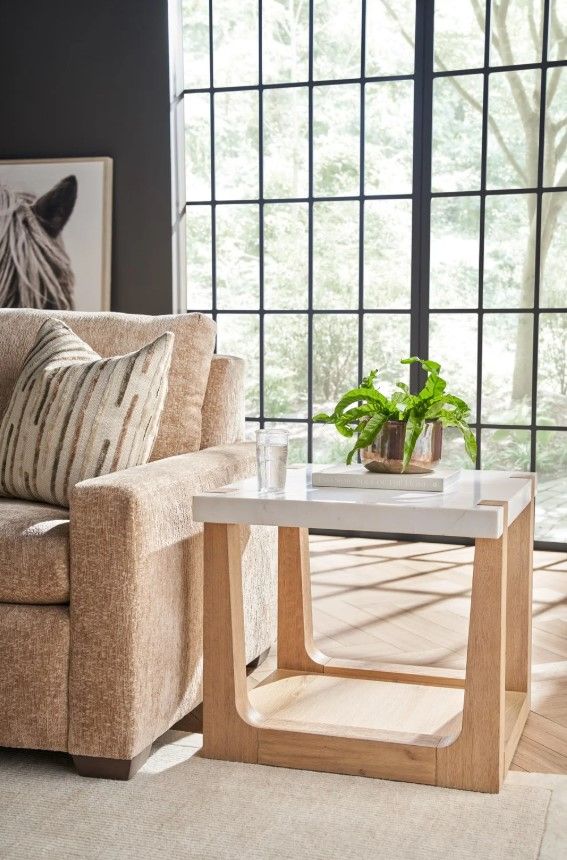 Universal Explore Home™ New Modern Ellis Honed White/Natural Oak End Table-1