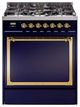 Ilve® Nostalgie II Noblesse 30'' Midnight Blue Pro Style Dual Fuel Range with Brass Trim-0