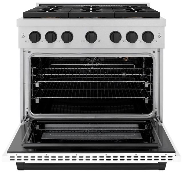 ZLINE Autograph Edition Paramount 36" 5.2 Cu. Ft. Satin Stainless Steel Gas Range with 6 Burner DuoPro™ Cooktop, Convection Gas Oven, White Matte Door and Matte Black Accents-1