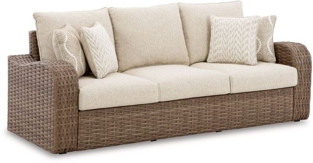 Signature Design by Ashley® Sandy Bloom Beige Outdoor Sofa with Cushion-0