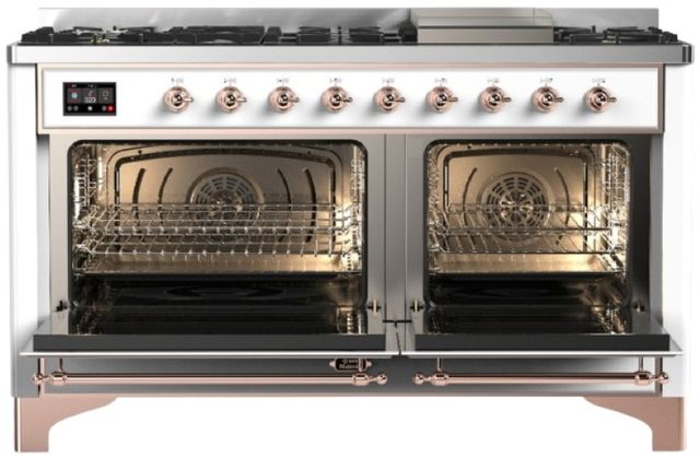 Ilve® Majestic III 60" White Pro Style Dual Fuel Natural Gas Range with Triple Glass Door and Copper Trim-1
