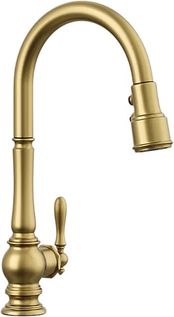 KOHLER® Artifacts® Vibrant Brushed Moderne Brass Kitchen Sink Faucet with 3-Function Sprayhead-0