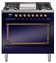 Ilve® Nostalgie II Noblesse 36'' Midnight Blue Pro Style Dual Fuel Range with Burnished Trim-0