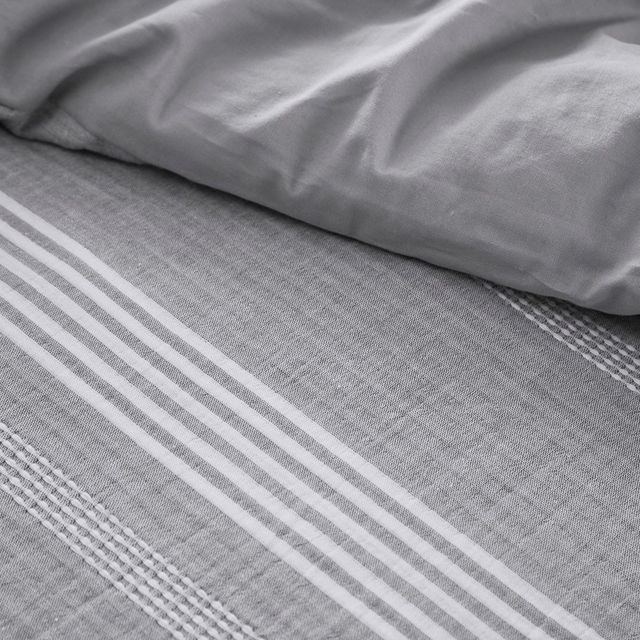Olliix by Clean Spaces Oakley 5 Piece Striped Organic Cotton Yarn Dyed Grey King/California King Comforter Cover Set-3