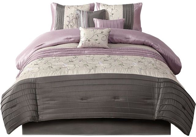 Olliix by Madison Park Serene 7 Piece Purple King Embroidered Comforter Set-0