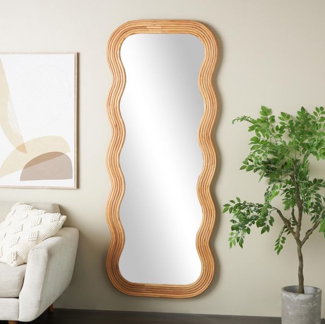 Deco Marche Brown Wavy Wall Mirror with Ribbed Frame-3
