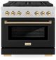 ZLINE Autograph Edition Paramount 36" Satin Stainless Steel Pro Style Gas Range with Black Matte Door and Polished Gold Accents-0