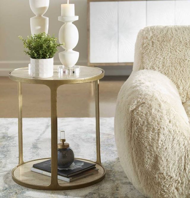 Uttermost® Clench Beige Side Table with Antique Brass Frame-1