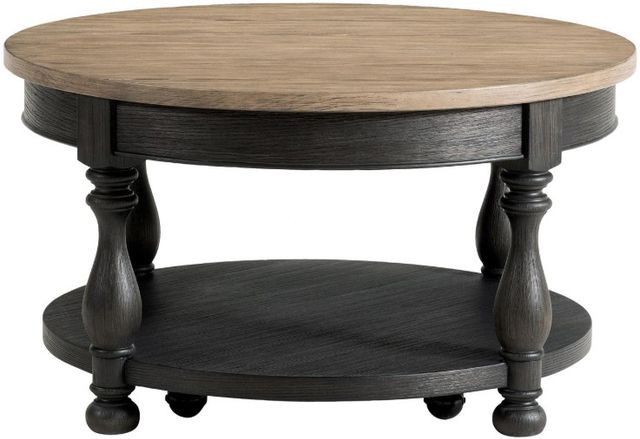 Riverside Furniture Barrington Antique Oak Round Coffee Table with Matte Black Base-1