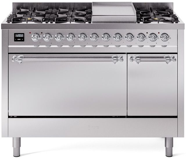 Ilve® Nostalgie II Series 48" Stainless Steel Pro Style Dual Fuel Range-0