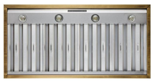 FORNO® Vittorio 48" White Wall Mounted Range Hood with Antique Brass Trim-4