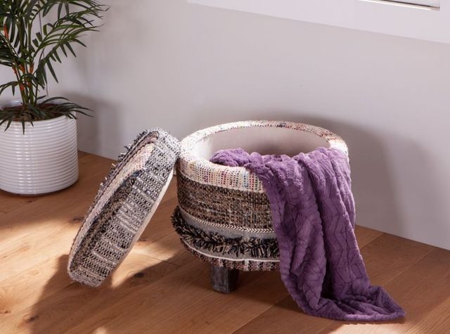 Home Trends & Design Marrakech Fluffy Black Accent Stool-3
