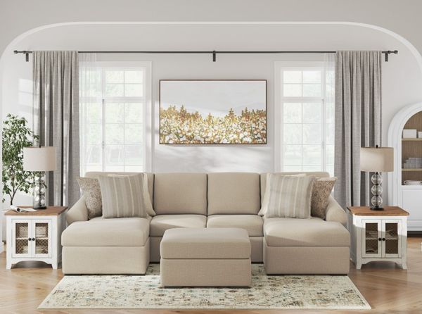 Benchcraft LadyMae 3-Piece Twill Sectional with Chaise