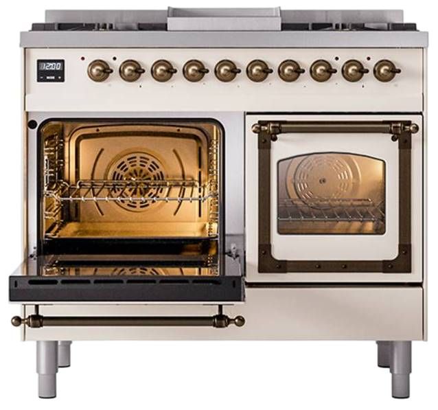Ilve® Nostalgie II Noblesse 40'' Antique White Pro Style Dual Fuel Range with Burnished Trim-3