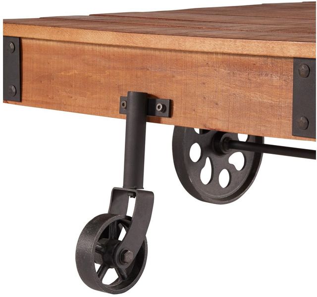 Mazin Furniture Factory Brown Cocktail Table with Black Metal Wheels -3