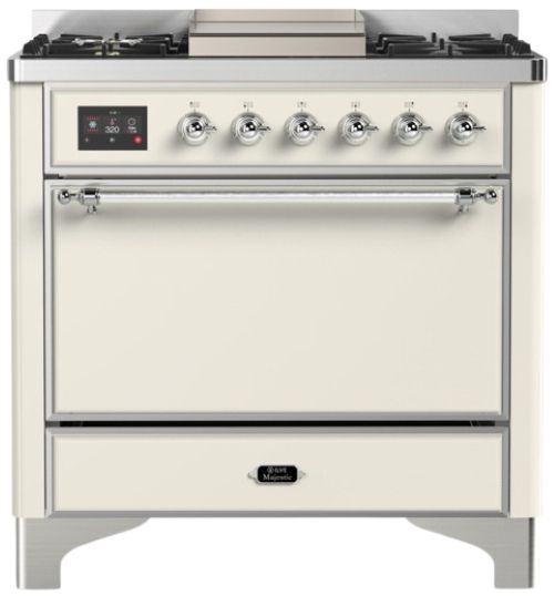 Ilve® Majestic III 36" Antique White Pro Style Dual Fuel Liquid Propane Range with Solid Door and Chrome Trim-0