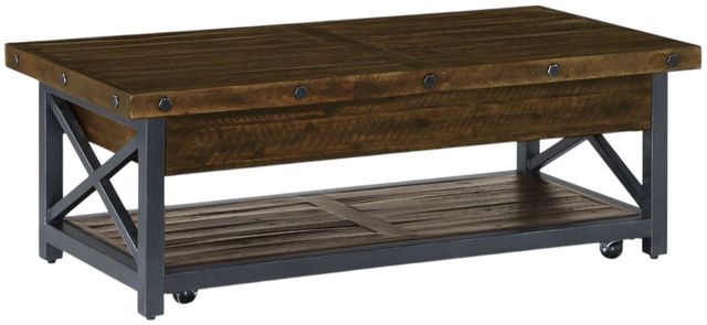 Flexsteel® Carpenter Dark Brown Lift-Top Coffee Table with Black Base-0