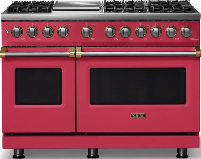 Viking® 5 Series 48" Valentine Pro Style Dual Fuel (NG) Range with Brushed Brass Trim-0