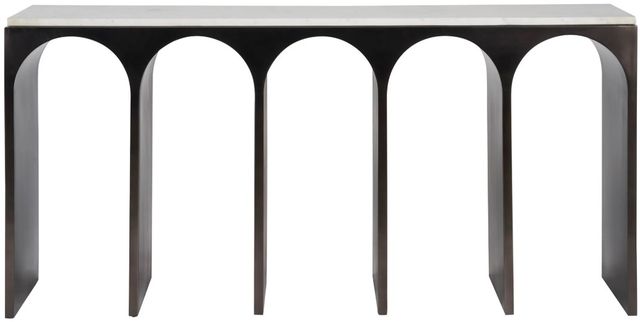 Universal Explore Home™ New Modern Moda Aged Satin Pewter/White Banswara Console Table-2