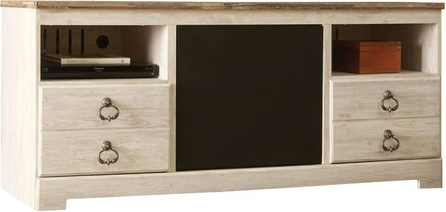 Signature Design by Ashley® Willowton 4-Piece Whitewash Entertainment Center with Electric Fireplace and Media Storage-3
