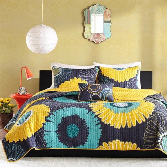 Olliix by Mi Zone Alice Yellow Twin/Twin Extra Large Reversible Coverlet Set-0