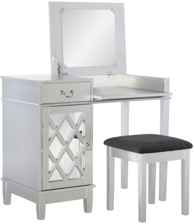 Linon Lattice 2-Piece Silver Vanity Set-0
