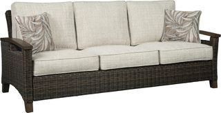 Signature Design by Ashley® Paradise Trail Medium Brown Aluminum/Resin Wicker Outdoor Sofa with Cushion