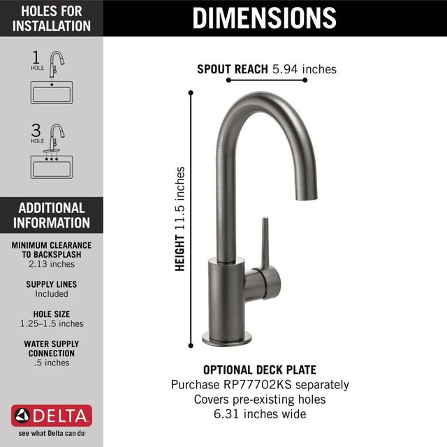Delta Trinsic® Black Stainless True Bar Faucet with Limited Swivel-2