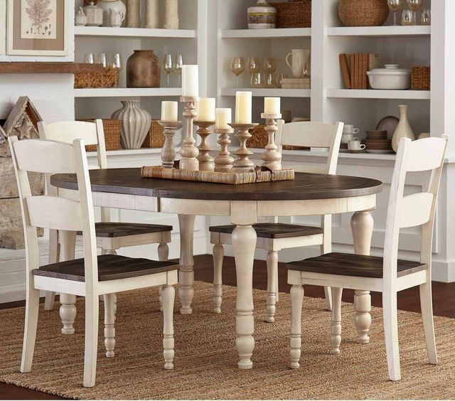 Jofran Inc. Madison County Barnwood Round to Oval Dining Table with Vintage White Base-1