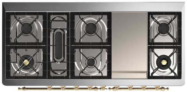 Ilve® Majestic III 60" White Pro Style Dual Fuel Natural Gas Range with Solid Door and Brass Trim-3
