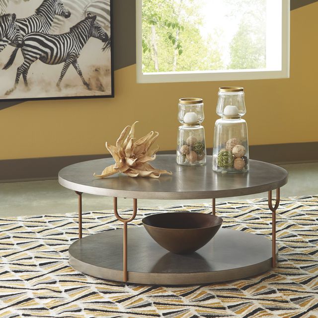 Signature Design by Ashley® Ranoka Platinum Round Cocktail Table with Antique Gold Legs-3
