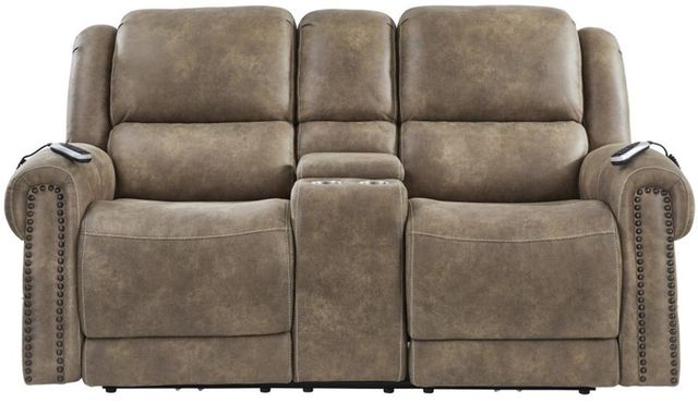 Corinthian Furniture Burr Ridge Hazelnut Power Reclining Loveseat with Console-0