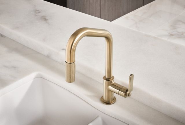 Brizo Litze® Brilliance® Luxe Gold® Pull-Down Faucet with Angled Spout and Industrial Handle-1