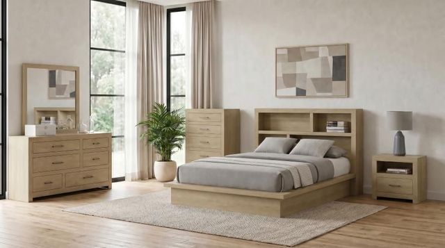 Coaster® Hendricks 5-Piece Light Oak Eastern King Bookcase Bedroom Set-1