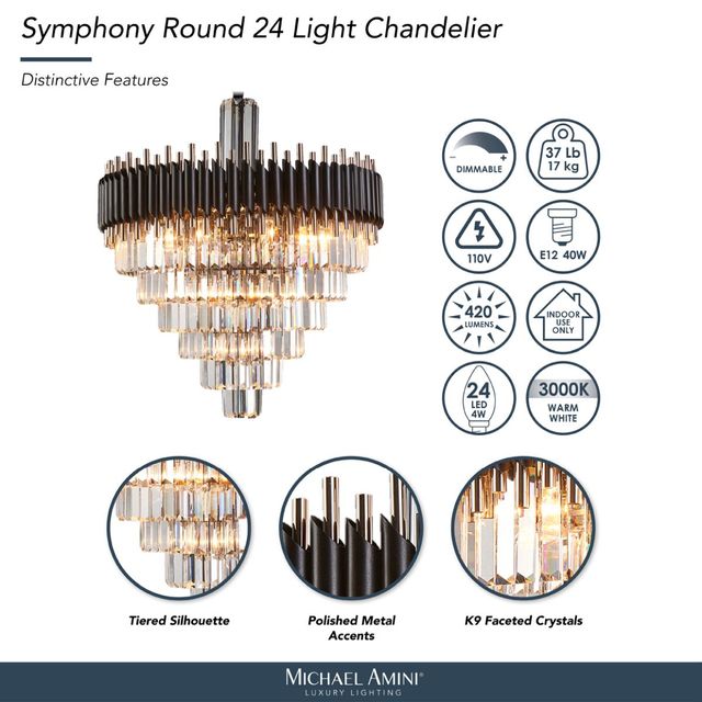 Michael Amini® Symphony Black/Gold 24-Light Round Chandelier-3
