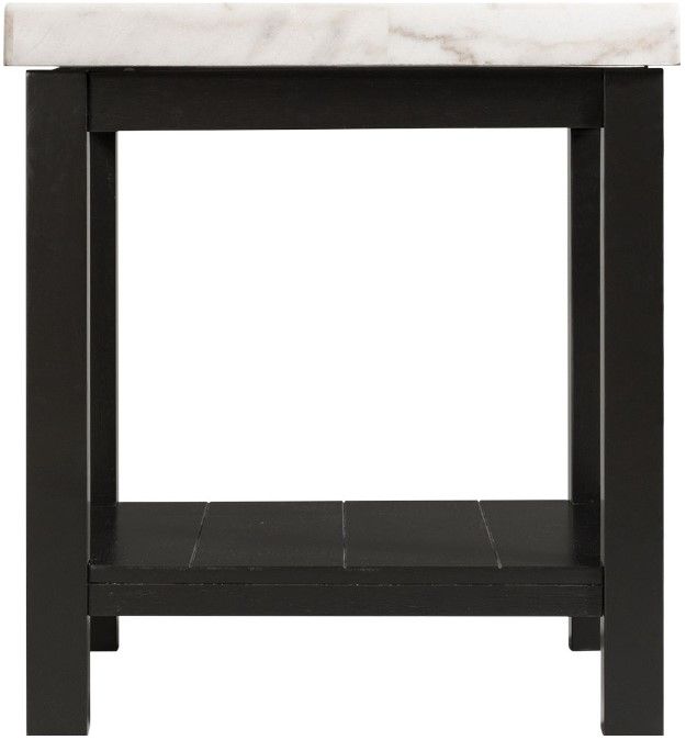 Elements International Marcello White Marble Top End Table with Black Base-2