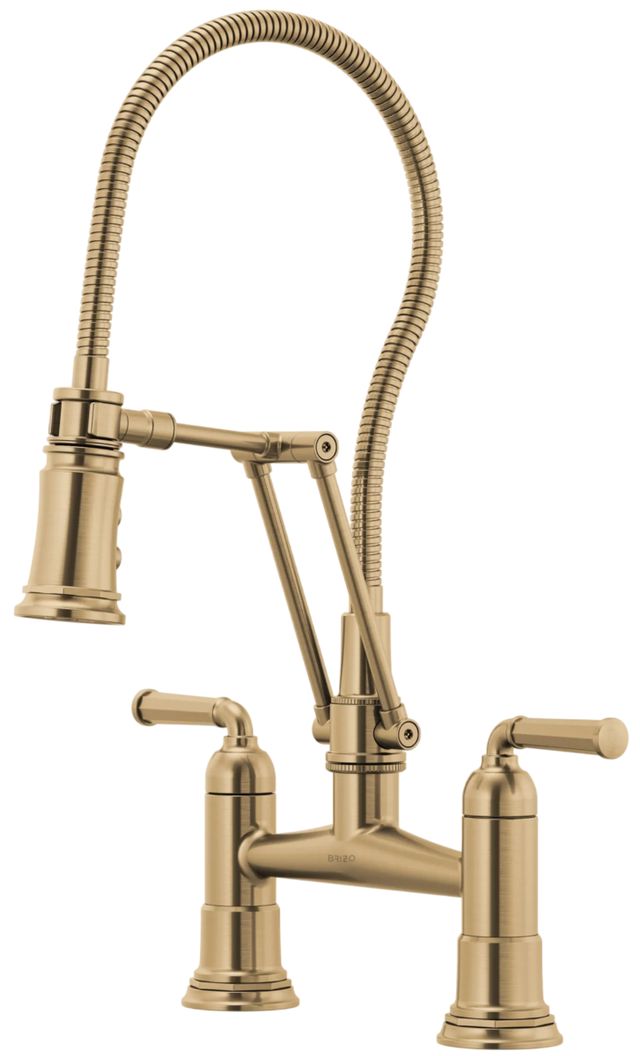 Brizo Rook® Brilliance® Luxe Gold® Articulating Bridge Faucet with Finished Hose-0