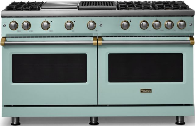 Viking® 5 Series 60" Novembery Sky Pro Style Gas (NG) Range with Brushed Brass Trim-0