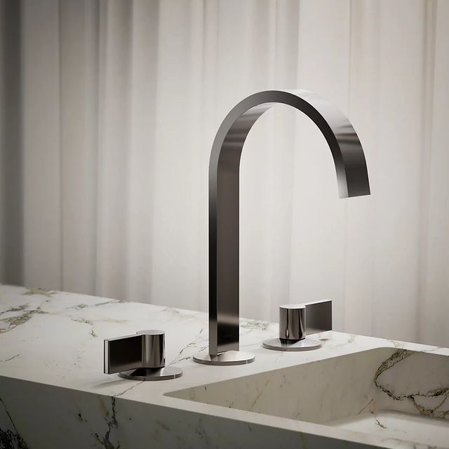 KOHLER® Components® Vibrant Titanium Bathroom Sink Faucet Spout with Ribbon Design-3