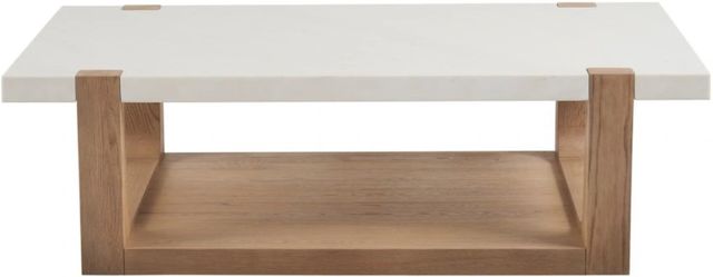 Universal Explore Home™ New Modern Honed White Ellis Cocktail Table with Natural Oak Base-2
