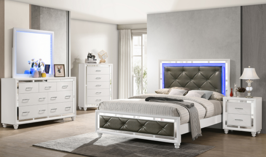 Coaster Whitaker 5 Piece White Bedroom Set with LED Lighting Homelife Furniture Mattress Tracy CA