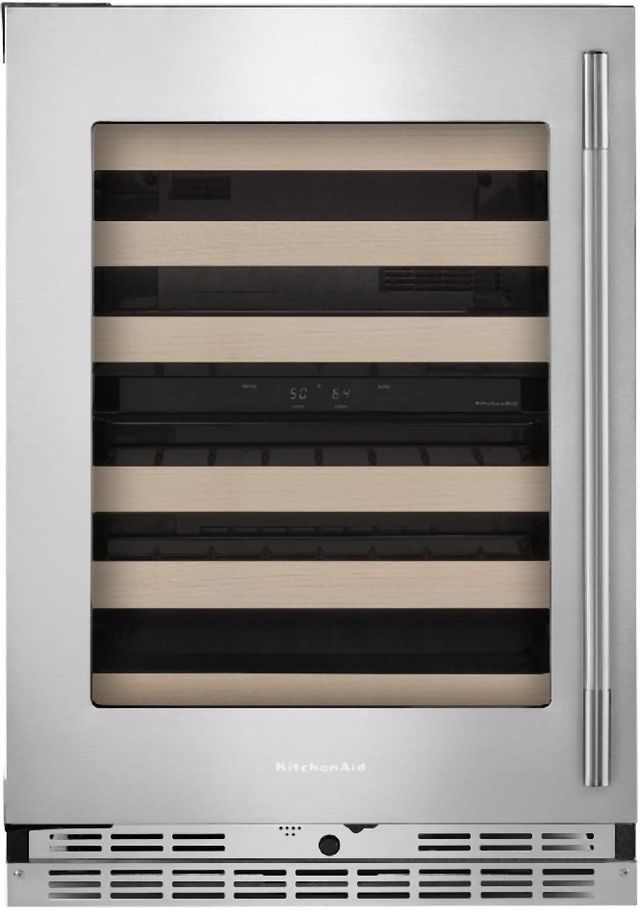 Kitchenaid® 24" PrintShield™ Stainless Built-In Wine Cooler with Full-Extension Wood-Front Racks-4