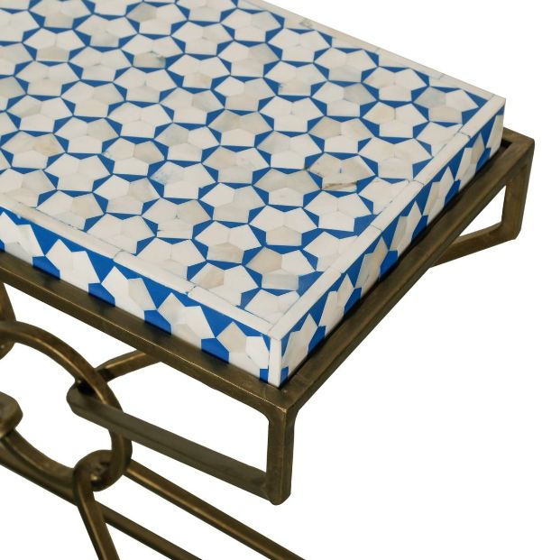 Home Trends & Design Taara Blue/White Side Table with Brass Base-3