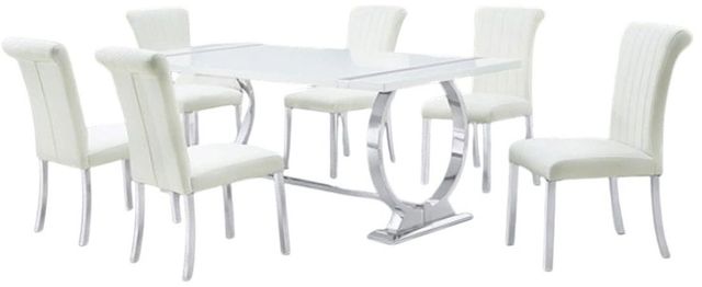Furniture of America® Holbaek 7-Piece White 80" Dining Table Set with Silver Base-0