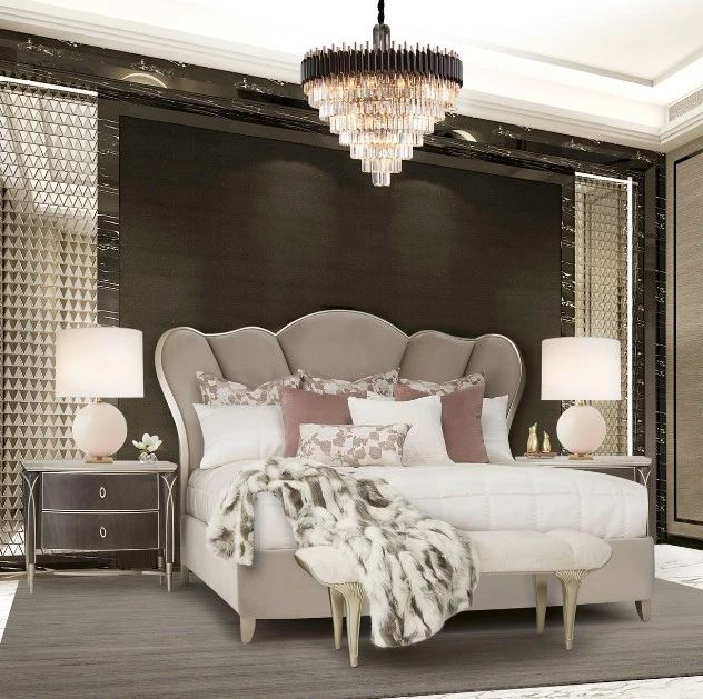 Michael Amini® Villa Cherie Chardonnay/Hazelnut California King Upholstered Panel Bed -1
