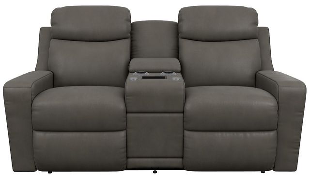 La-Z-Boy® Emmons Pewter Leather Power Reclining Loveseat with Console, Headrest and Lumbar-1