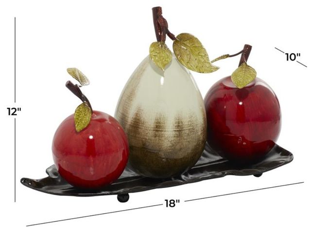 Deco Marche Red 18'' Fruit Decorative Sculpture with Platter-3