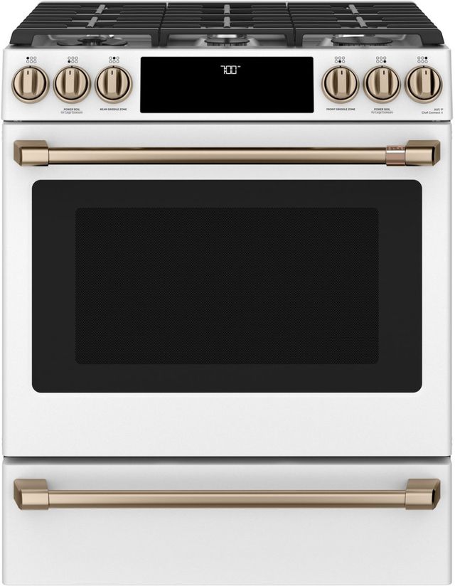 Café™ 30" Matte White Slide In Gas Range