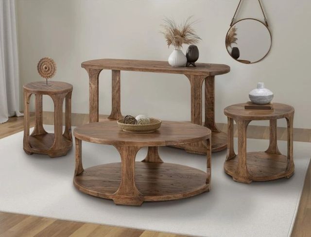 International Furniture Direct Balam Stained Brown Round End Table-1